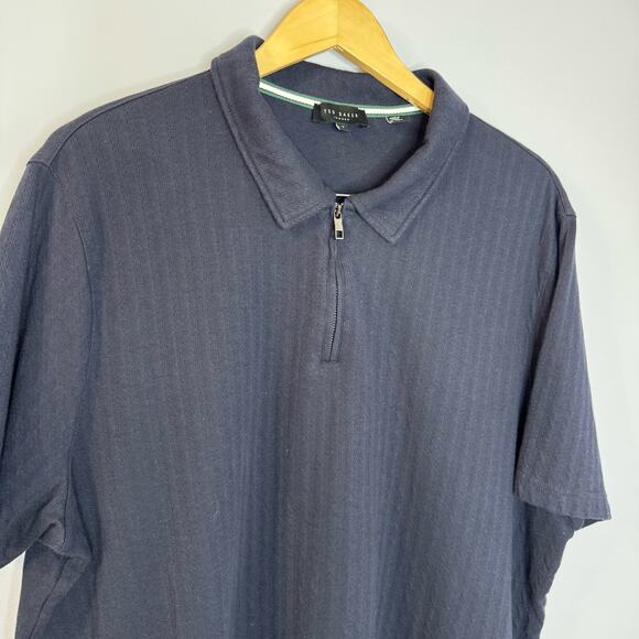 Ted Baker Speysid Short Sleeve Textured Zip Polo Shirt Blue Preppy Men's 3XL - Picture 5 of 13